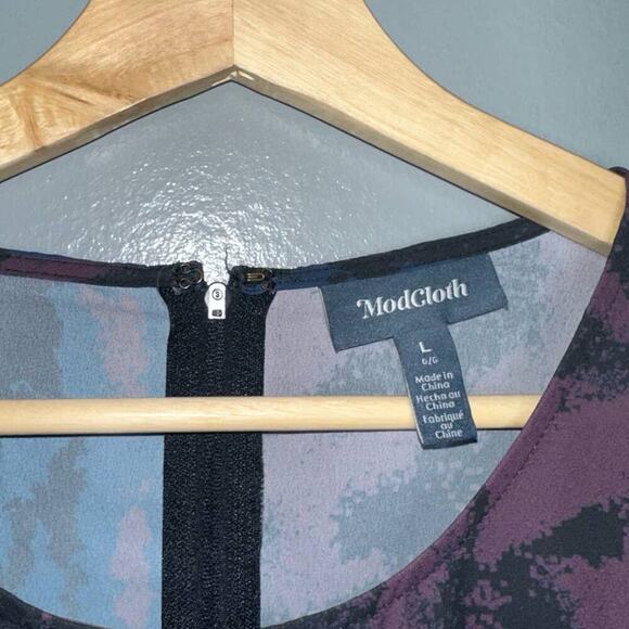 ModCloth Flared Long Sleeve Sheath Mini Dress Abstract Pattern Size Large Purple - Picture 5 of 8